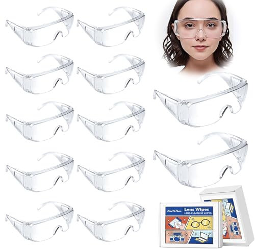 FSWWSF 12 Pièces Lunettes de Sécurité,Lunettes de travail protectrices,Lunettes de Sécurité Transparentes,Lunettes de protection de laboratoire, légères, protection anti-poussière