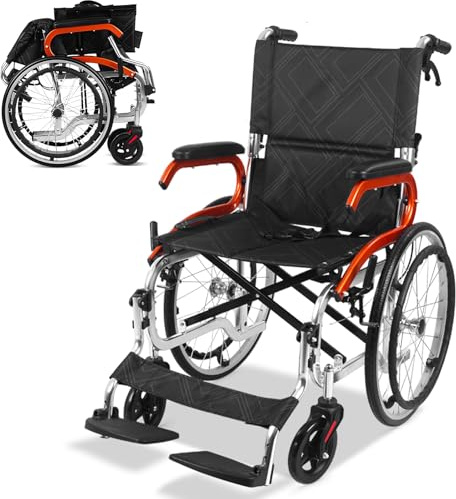 Ultra Lightweight Wheelchair for Adults (Only 24LB) - Portable Foldable Travel Wheelchair for Seniors, Self-Propelled Wheel Chairs, Manual Wheel Chair with Ergonomic Push Rim