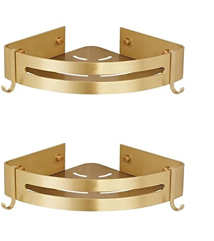 GHBSDNEPP Étagères flottantes d'angle de salle de bain, étagère de rangement triangulaire pour salle de bain, or brossé, montage mural, perforation