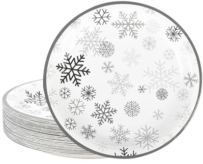 AimFun 48 Pcs Snowflake Paper Plates Christmas Disposable Dessert Plate