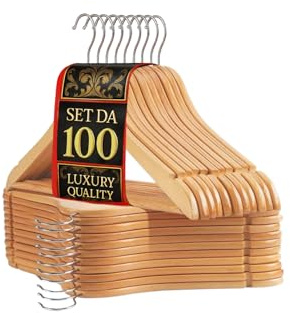 OWIJI Grucce Appendiabiti Legno Naturale Set da 100 Universali Gancio Girevole Scanalature Spallina Barra Antiscivolo Bordi Arrotondati Salvaspazio Resistenti Leggere Uso Domestico Lavorativo