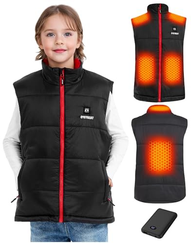 CYCYHEAT Gilet Chauffant Enfant avec Batterie 7,4V 10000mAh – Veste Chauffante Légère Matelassée pour Filles et Garçons avec Technologie de Chauffage Améliorée