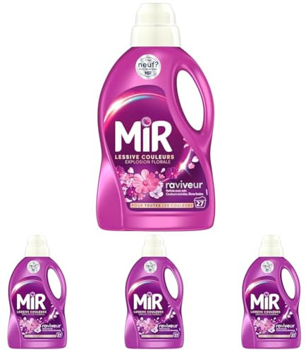 Mir - Lessive Liquide Couleurs - Explosion Florale -Main & Machine - Raviveur - Formule 3en1 - Couleurs - Fibres - Fraîcheur - Nettoie avec Soin - Anti-Bouloche - Pour Toutes les Couleurs - 27 Lavages