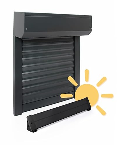 Volet Roulant Solaire Autonome Ajustable en Aluminium - H 155 cm x L 120 cm- Coloris Gris Anthracite (7016) - Montage Facile, pour Fenêtre