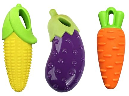 Syylqyr 3PCS Puppy Teething Toys, Rubber Dog Toys for Puppy and Small Dog Orange Purple Yellow