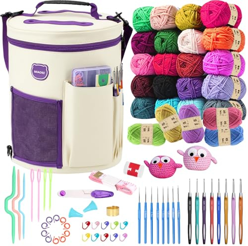 MIAOKE Kit de 79 pièces pour crochet, grand sac à tricoter, organiseur de fil à tricoter, kit de démarrage pour crochet avec sac étanche, ensemble d'accessoires de tricot pour débutants et adultes
