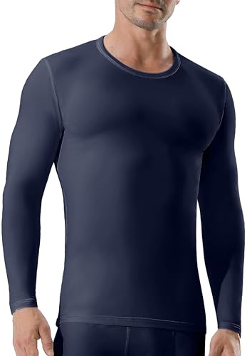 Channo Ropa Interior Térmica para Hombre: Camiseta de Manga Larga Elástica y Transpirable Climas Fríos Azul XL