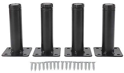 Ldafava Furniture Legs Adjustable Iron Cabinet Legs Metal Round Sofa Support Foot Adjustable Feet for Kitchen Table Black Lacquer Coated Sturdy Replacement Legs Set of 4