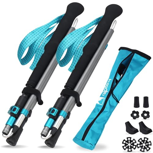 Alpteq® Bâtons de randonnée Pliables en Carbone et Aluminium Hybrid | Bâtons de randonnée pour la Montagne | Bâtons de Marche Nordique pour Femmes et Hommes | Extra légers et télescopiques Variables