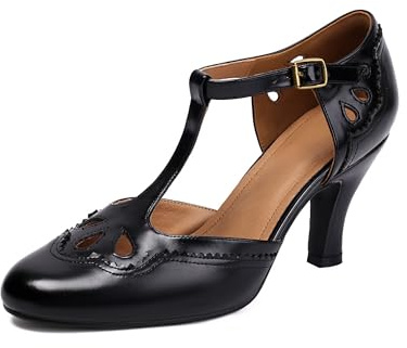 graceretro Scarpe da donna Mary Jane Close Rockability Vintage Oxford anni '50 Wingtip Heels Retro anni '20 vittoriane décolleté anni '30, Nero , 37 EU