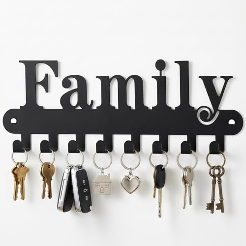 Briocht Key Holder for Wall with 8 Hooks, No Drill Key Rack for Home, Family and Entryway Strong Wall Mounted Key Holder for Car Keys, Bags and Small Items Durable Iron Design for Easy Everyday Use