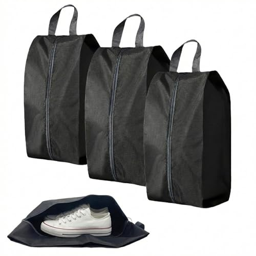 3Pcs Dust Proof Shoe Bags for Storage,Portable Nylon Zipper Organizer Shoe Bag Dust Proof Shoes Storage Bags Unisex Shoe Pouch for Daily and Travel Use (Black)