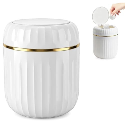 Voxlara 2L Cestino da Tavolo con Coperchio, Mini Cestino con Apertura a Pop-Up, Portarifiuti in Plastica, Piccolo Secchio per Scrivania, Cucina, Ufficio, Camera da Letto, Bagno, Auto, Tocco