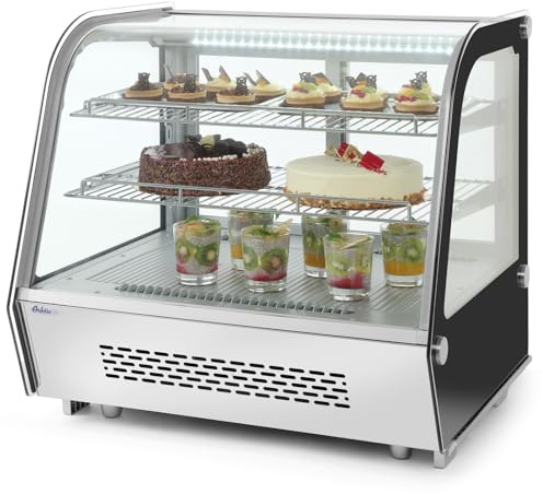 HENDI Kühlvitrine, Aufsatz, Kuchenvitrine, 2/6˚C, automatischer Abtauung, Inklusive 2 verchromten Fachböden, LED Beleuchtung in der Decke, 120L, 230V, 230W, 686x568x(H)696mm, Edelstahl