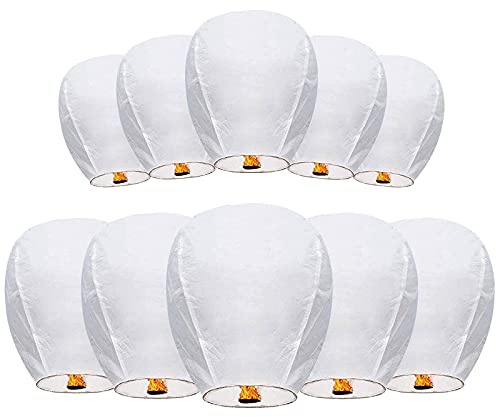 Chinese Sky Lanterns Environmental Friendly 100% Biodegradable Material No Assembly Required, for Wishing Wedding Birthday Party (10 Pack)