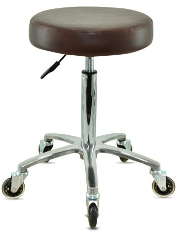 VAKON SALON - Premium Rollhocker braun höhenverstellbar von 55 bis 75 cm - Rundsitz- Drehhocker Arbeitshocker Praxishocker