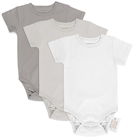 LaLoona Body Bebe Manches Courtes Été - Lot de 3 x Bodies Bébé Garcon et Fille 100% Coton, avec Boutons Pression, Testé Oeko-Tex 100