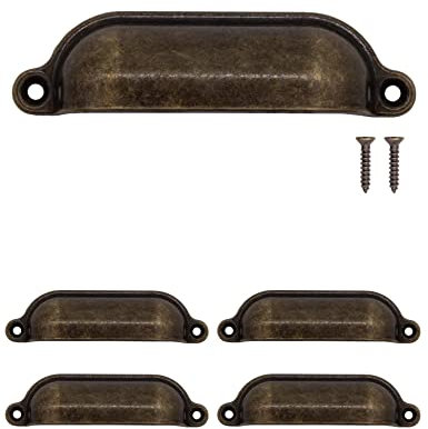 Fuxxer® Tiradores para cajones, tiradores para muebles, hierro, tiradores para puertas, armarios, cofres, cajoneras, bronce estilo vintage, rústico, retro, 100 x 26 mm, juego de 4