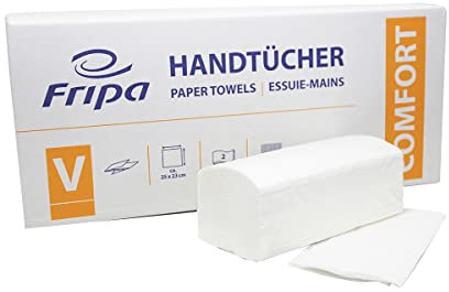 Fripa Papiertücher Comfort: 2-lagig, 20 Bund x 160 Blatt, 100% Zellstoff, V-Falz, hochweiß