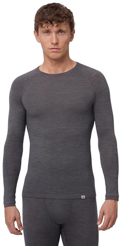 DANISH ENDURANCE T-Shirt en Laine Mérinos à Manches Longues Thermique, Chaud, sous-Vêtement Homme Premium avec ou sans Braguette, Gris Foncé, L