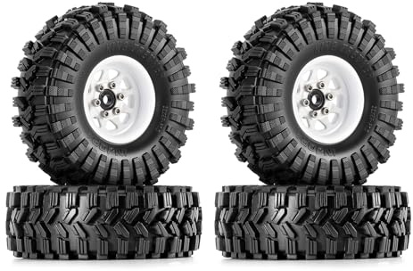 INJORA 1,0 pärllås hjuldäck set – 3,78 mm offset hjulfälgar för 1/18 1/24 RC crawler bil axial SCX24 FMS FCX24 TRX4M, vit (W1004-T1014) (YQW-1004WH-1014)