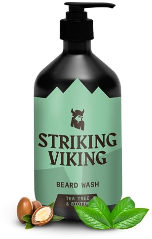 Striking Viking Beard Shampoo with Tea Tree, Biotin & Jojoba Oil - 17 oz Deep Cleansing, Paraben & Sulfate Free for All Beard Types