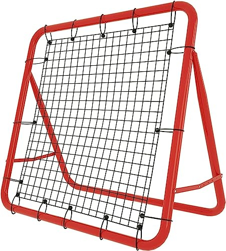 TRMLBE Filet de Rebond But de Football pour Enfants Entraînement de Football Mur de Rebond avec Filet Mural Pliable Cadre en Acier pour Jardin extérieur - Rouge, 100 x 100 x 65 cm