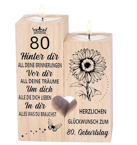 80. Geburtstag Frau Mann, Personalisierter Kerzenständer - Deko 80 Geburtstag Geschenke Frauen
