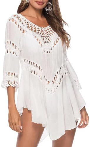 Jinsha Dam baddräkt med virkad strandkjol, bikinitopp stickad poncho sommar kamouflage bikini, Vit 118:e, M