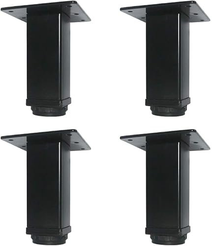QLLY Lot de 4 Pieds de Meubles carrés en métal de 15,2 cm, Pieds de Rechange pour canapé, Chaise, ottomane, Armoire (15,2 cm, Noir)