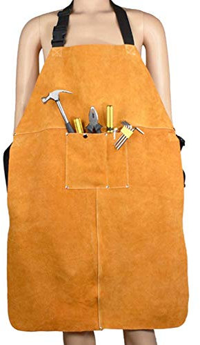 CHUNCIN - Tablier de soudage en cuir, tablier à outils de chaleur et de soudage en cuir résistant aux flammes, tablier de travail de soudeur ignifuge intense, réglable for les femmes et l'homme