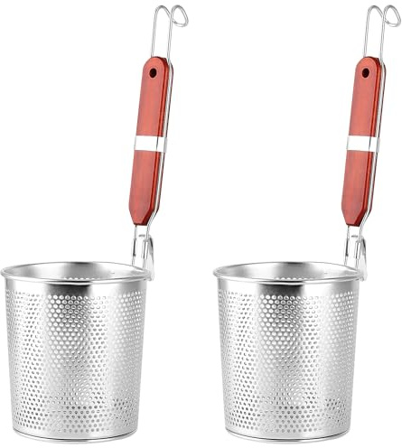 CHUIFAI 2 cestas de pasta de acero inoxidable, colador microperforado con asa, diámetro de 13 cm, colador redondo para alimentos, albóndigas, cocina profunda