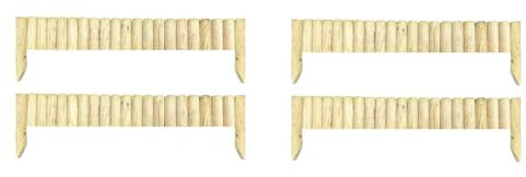 Abaseen Pack of 4 Large Wood Wooden Picket Border Outdoor Decorative Garden Fence Fencing Panels for Grass Lawn Plants Flowers Bed Patio Edging Borders Path Fixing Spike Home