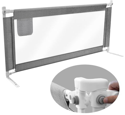 Eyeleaf Barrera de cama gris 2 m, nuevo patrón, protección contra caídas, rejilla de protección para cunas, protección contra caídas, para cunas, protección contra caídas, instrucciones de montaje en
