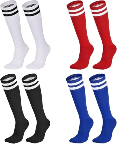 FEISIGE 4 paia di calzini da calcio per bambini, traspiranti, per ragazzi, ragazze, ragazzi e ragazzi, corsa, allenamento, rugby, hockey (taglia EU 30-37), Multicolore, One Size