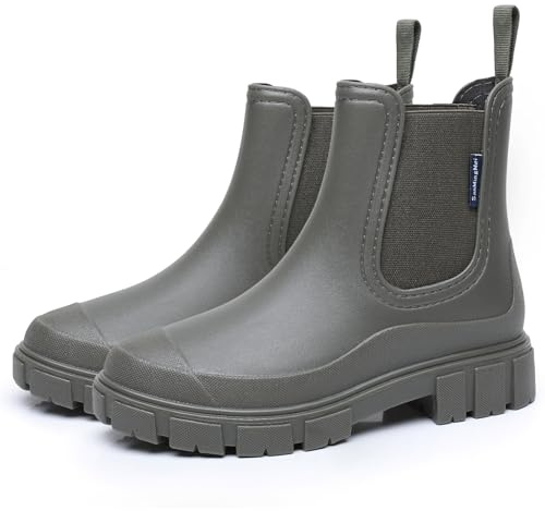 FOGOIN Women Ankle Wellies Chelsea Rain Boot | Slip-on, Pvc Waterproof, Lightweight Anti-slip Chelsea Booties, Flexible/Durable, 3MM Thick Outsole, Outdoor Rain Garden