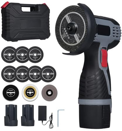 Weytoll Mini Amoladora Angular sin Escobillas de 17000 RPM, 16,8 V Amoladora Angular Inalámbrica con 2 * 1500 mAh Batería, Pantalla Digital LED para Cortar Ladrillo Pulido, Madera, Piedra y Acero