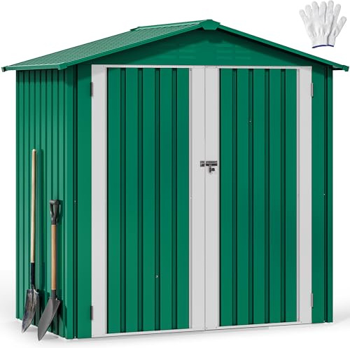 YITAHOME 6x4ft Metal Outdoor Storage Shed, Large Heavy Duty Tool Sheds with Lockable Doors & Air Vent for Backyard Patio Lawn to Store Bikes, Tools, Lawnmowers,Green
