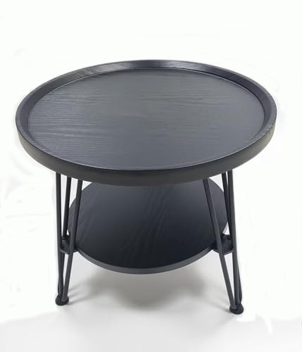 ZOYIZEN Couchtisch Rund mit 2 Etagen, Beistelltisch Holz, Wohnzimmertisch, Schwarzer, Größe des großen Beistelltisches ist 50 x 60 cm (Ø x H), Kleine Tischplatte 40 cm Ø, Wohnzimmertisch