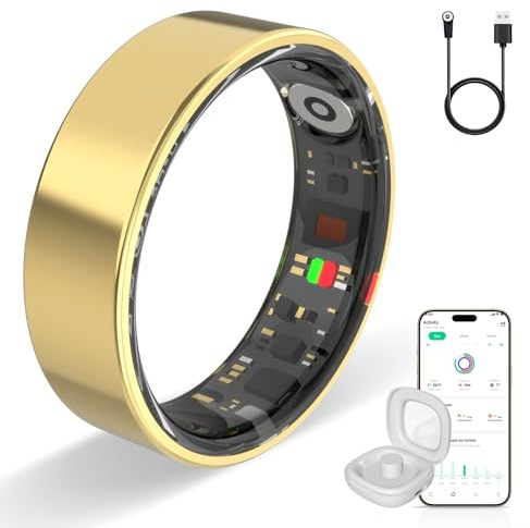 HPLSZCN Anillo Inteligente, rastreador de Actividad física con frecuencia cardíaca, oxígeno en Sangre, estrés, monitoreo del sueño, Seguimiento de Pasos（Oro, 7