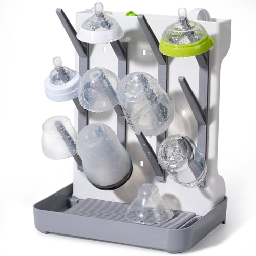 Dersyer Space Saving Vertical Bottle Drying Rack, Large Countertop Baby Bottle Drying Rack Holder for Baby Bottles and Pump Parts, Gray