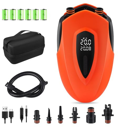 Gonfiatore elettrico Pompa paddle 20 PSI, auto-spegnimento, tipo C, LED, 12000 mAh, kayak, ali