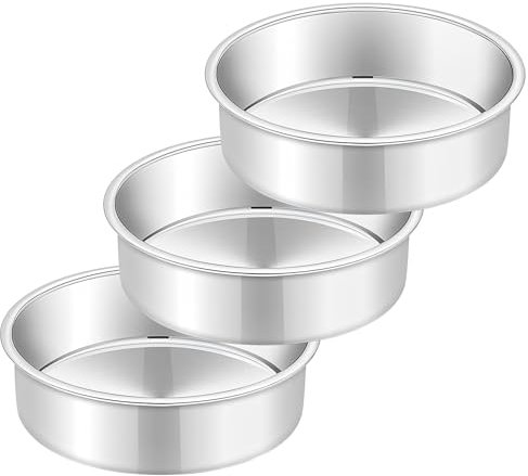 Woobroo Set of 3 Round Cake Tins for Baking, 8 Inch Aluminium Cake Tins, Layer Cake Pans/Oven Bakeware, Ideal for Birthday, Christmas, Wedding Sponge Cakes, Mirror Polished, Dishwasher Safe
