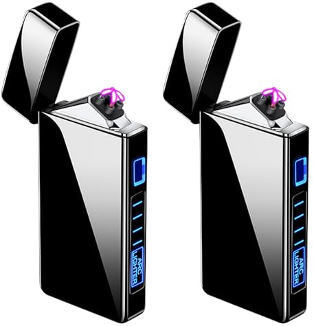 2 mecheros eléctricos, arco eléctrico, encendedor portátil con indicador de batería, recargable por USB, regalo unisex, color negro