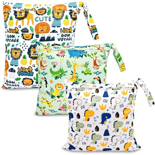 HOTLIKE Bolsa de Pañales, 3PCS Bebé Reutilizable Wetbag, Bolsa Organizador de Pañales Bebe, Bolsas Impermeable para Mamá Wetbag Portátil Organizador de Viaje, Playa, Gym (Naranja)