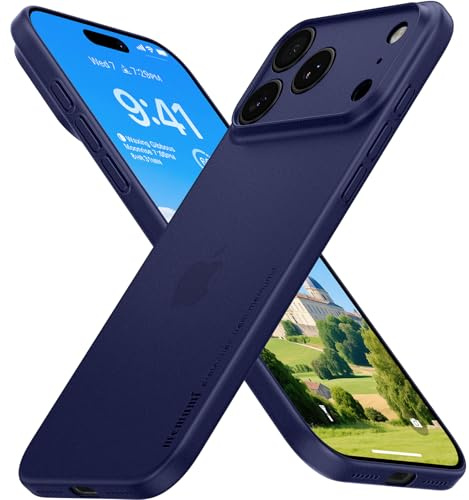 memumi Skal för iPhone 17 Pro, Tjocklek 0,3 mm, Slim Fit, Matt yta [Stötbeständigt, Halkskydd, Anti-rep] Skyddskåpa Extra Tunn för iPhone 17 Pro - Trans-blå