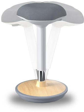 ERGO COLLECT Adult Wobble Stool - Anti-Fatigue Standing Desk Stool with 360° Rocking Non-Slip Curved Base, Height Adjustable 22-32 Inch Standing Chair for Home & Office,Light Wood