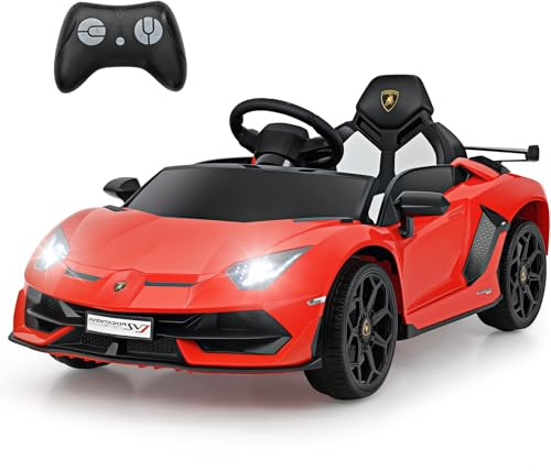 SOARS Macchina Elettrica per Bambini Lamborghini SVJ 12V con Telecomando, Auto Elettrico a Pedale e Luci LED, Veicoli con Musica, MP3, Clacson e USB, Carico 30 kg, 3-8 Anni (Rosso)