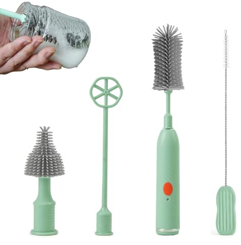 Goupillon Biberon Set, Electrique Brosse à Biberon Rotative à 360, IPX7 Étanche, Brosse Biberon Bébé pour Biberons Tire-Lait Tétines