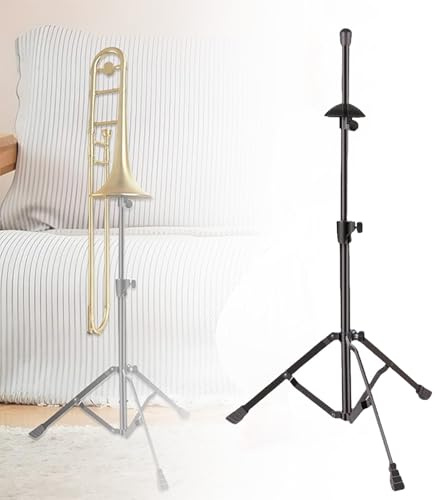 Supporto per Trombone, Supporto per Treppiede Pieghevole Portatile con Piedini Antiscivolo, Regolazione Altezza 52-80 Cm, Spazio di Archiviazione Allungabile per Concerti, Prove, Scuola, Casa